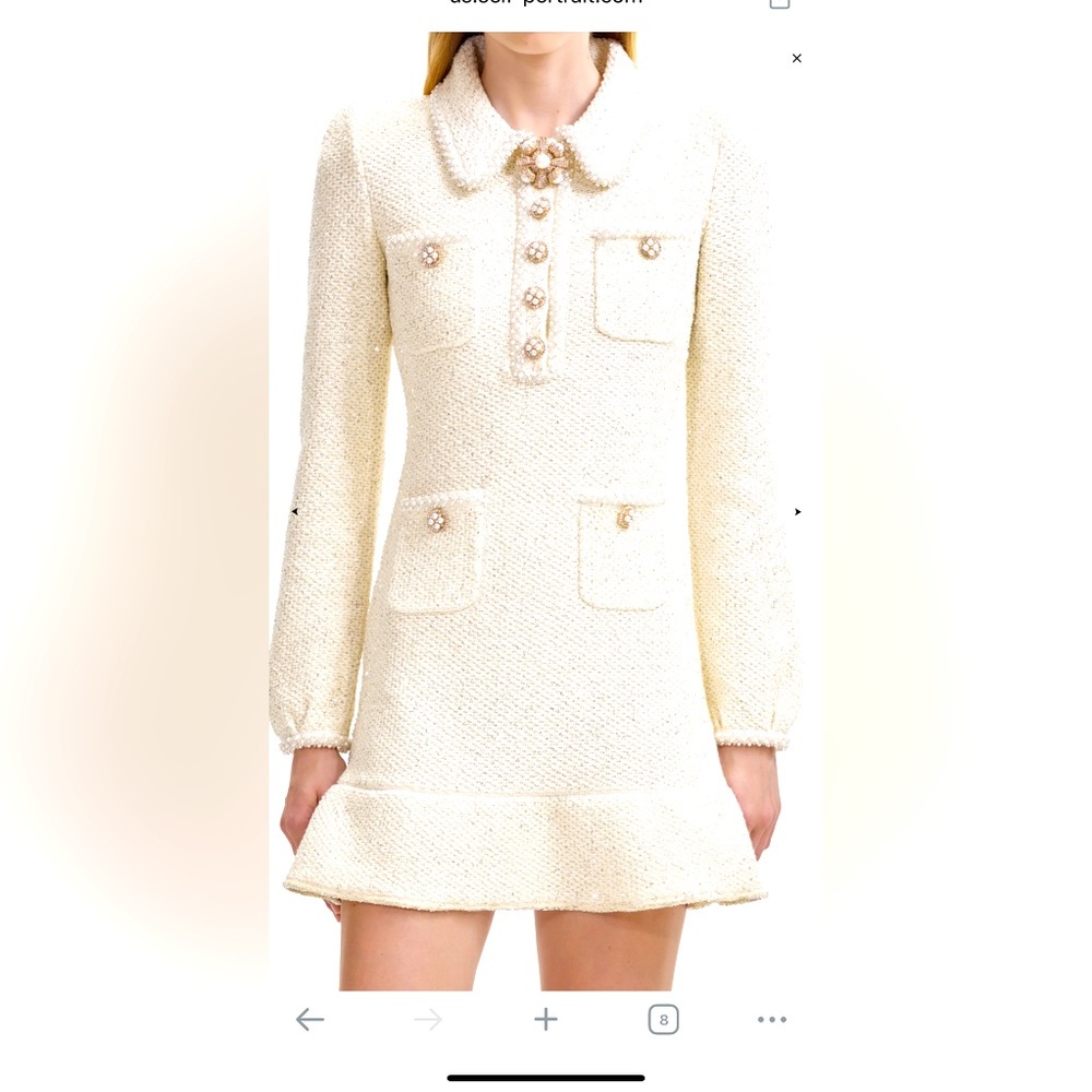 Self portrait cream sequin knit pearl mini dress